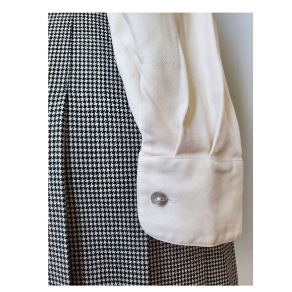 90's Harve Benard Collection Black Cream Houndstooth Check Pleated Maxi Skirt 8 - Picture 3 of 5